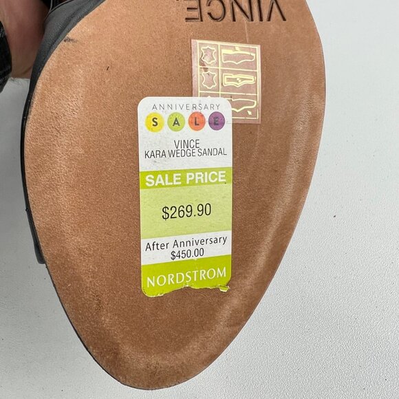 Vince Womens Kara Open Toe Wedge Sandal Black Leather Side Cutouts size 7 - Picture 16 of 16